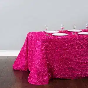 90 x 156 Fuchsia Rosette Satin Linen